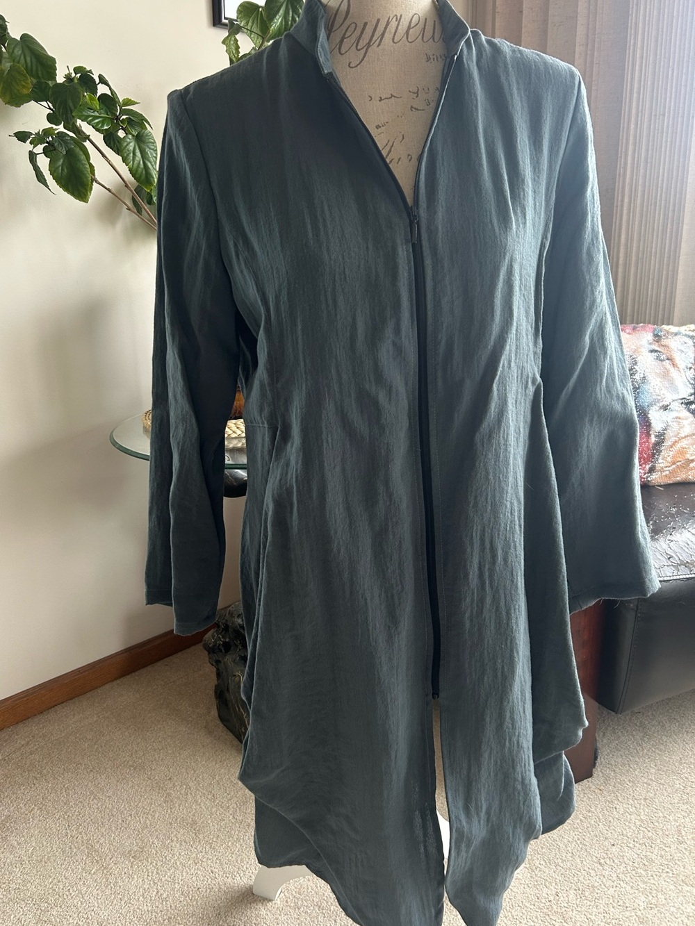 Lightweight Long Open-Front Jacket in Slate Blue